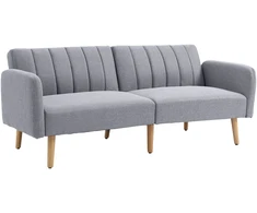 Aosom 2 vietų sofa-lova, šviesiai pilka, poliesteris su lino imitacija, kaučiukmedis, 173 x 75 x 73 cm