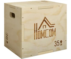 Aosom 3-in-1 plyometrinė šuolių dėžė iš medžio, 3 šuolių aukščiai, 40,5 x 35,5 x 30,5 cm, natūralaus medžio
