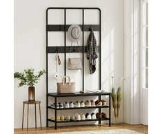 Aosom 3-in-1 prieškambario kabykla su batų lentyna ir suoliuku, juoda, 91 x 36 x 180 cm