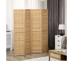 Aosom 4 dalių kambario pertvara, 160 x 170 cm, lankstoma bambukinė pertvara, natūralios medienos
