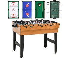 Aosom 4-in-1 žaidimų stalas, stalo futbolas, stalo tenisas, biliardas, stalo ledo ritulys, MDF, plienas, natūrali mediena + juoda