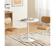 Aosom Apvalus valgomojo stalas 2 asmenims, Ø80 cm, MDF ir plienas, baltas, 75 cm