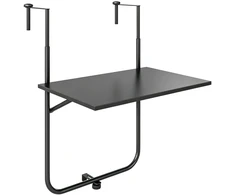 Aosom Balkono stalas, tvirtinamas prie turėklų, 6-15 cm storio, reguliuojamas, plienas, 62 x 60 x 85,5 cm, juodas