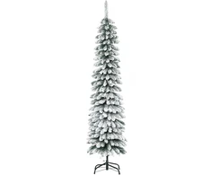 Aosom Dirbtinė kalėdinė eglė su sniego efektu, siauras dizainas, 180 cm, žalia/balta