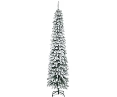 Aosom Dirbtinė Kalėdų eglė su sniego efektu, siauras dizainas, 210 cm, žalia/balta