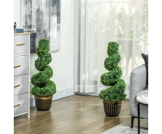 Aosom Dirbtinių buksmedžių topiarijų rinkinys, 2 vnt., su vazonu, 90 cm, žalias