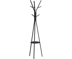 Aosom Drabužių kabykla su lentyna ir 8 kabliukais, juoda, 45 x 45 x 180 cm