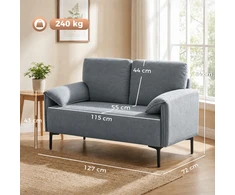 Aosom Dvivietė sofa, pilka, aksomo imitacijos audinys, 127 x 72 x 84 cm