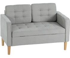 Aosom Dvivietė sofa su daiktadėže, šviesiai pilka, aksomo imitacija, 117 x 62 x 78 cm