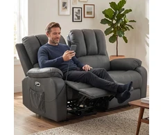 Aosom Elektrinė 2 vietų atlošiama sofa su vibracijos ir šildymo funkcija, tamsiai pilka, 145 x 91 x 102 cm