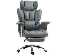 Aosom Ergonominė biuro kėdė, minkšta, su kojų atrama, reguliuojama atlošo padėtis, 360° pasukama, tamsiai pilka