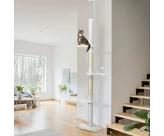 Aosom Iki lubų kačių draskyklė, reguliuojamas aukštis 225-255 cm, balta
