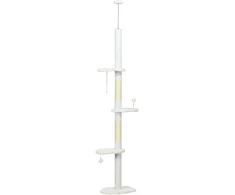 Aosom Iki lubų kačių draskyklė, reguliuojamas aukštis 225-255 cm, balta