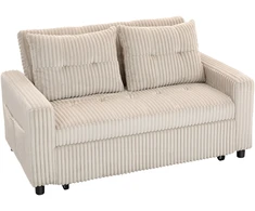 Aosom Kreminė dvivietė ištraukiama sofa-lova su 2 pagalvėmis, 157 × 90 cm
