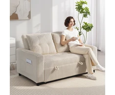 Aosom Kreminė dvivietė ištraukiama sofa-lova su 2 pagalvėmis, 157 × 90 cm