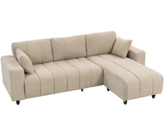 Aosom L formos kampinė sofa su keičiama šezlongo dalimi, 3 vietų, su 2 pagalvėmis, smėlio spalvos, 242 x 156 x 87 cm
