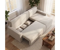Aosom Miegama kampinė sofa su apverčiama šezlongo dalimi, 3 vietų, smėlio spalvos, 226 x 125 x 86 cm