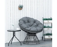 Aosom Papasan tipo kėdė su pagalve, pasukama 360°, PE rotangas, pilka, 87 x 97 x 86 cm