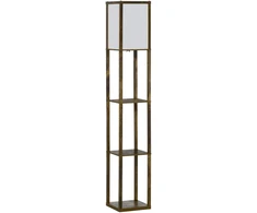 Aosom Pastatoma lempa su lentynomis, ruda/balta, 26 x 26 x 160 cm