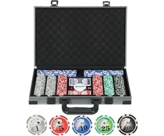 Aosom Pokerio rinkinys, nešiojamas lagaminas, 400 žetonų, 2 kortų kaladės, 5 kauliukai, dalintojo diskas, pagrindas, pilka