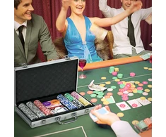 Aosom Pokerio rinkinys su 300 žetonų, 2 kortų kaladėmis, 5 kauliukais, sidabrinis