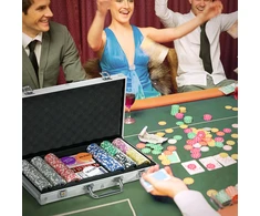 Aosom Pokerio žetonų rinkinys, sidabrinis, 500 žetonų, lagaminas