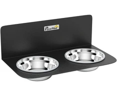 Aosom Prie sienos tvirtinamas šunų dubenėlių rinkinys su 2 x 800 ml nerūdijančio plieno dubenėliais, juodas, 42 x 23,5 x 14 cm