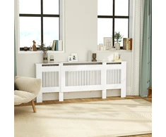 Aosom Radiatoriaus gaubtas su lamelėmis, reguliuojamas ilgis 125-201 cm, MDF, baltas