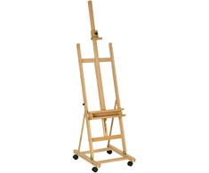 Aosom Reguliuojamas dailininko molbertas ant 4 ratukų, natūralios medienos spalva, 178-238 cm