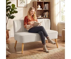 Aosom Retro dizaino 2 vietų sofa, kreminė balta, 117 x 56,5 x 77 cm