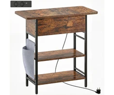 Aosom Šoninis staliukas su įkrovimo stotele, 2 lygiai, USB jungtys, 60 x 29,8 x 58,5 cm, rustikinė ruda