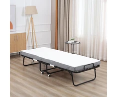 Aosom Sulankstoma svečių lova su čiužiniu, 80 x 200 cm, balta/juoda, plieno rėmas, 10 cm putplasčio čiužinys, iki 150 kg