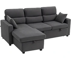 Aosom Tamsiai pilka kampinė sofa-lova su keičiama daiktadėže, 205 × 135 cm
