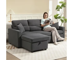 Aosom Tamsiai pilka kampinė sofa-lova su keičiama daiktadėže, 205 × 135 cm