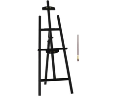 Aosom Tapybos molbertas iš pušies medienos, juodas, 134,5 cm, drobėms iki 108 cm