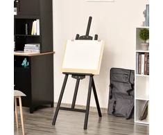 Aosom Tapybos molbertas iš pušies medienos, juodas, 134,5 cm, drobėms iki 108 cm