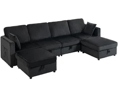 Aosom U formos kampinė sofa 4 vietų su daiktadėže, 306 x 153 x 85 cm, tamsiai pilka