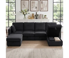 Aosom U formos kampinė sofa 4 vietų su daiktadėže, 306 x 153 x 85 cm, tamsiai pilka