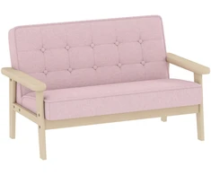 Aosom Vaikiška sofa, medinis rėmas, aksomo išvaizda, paminkštinta, rožinė, 3–15 m.