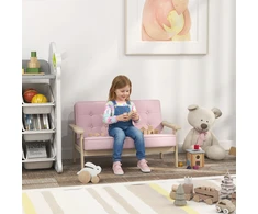 Aosom Vaikiška sofa, medinis rėmas, aksomo išvaizda, paminkštinta, rožinė, 3–15 m.