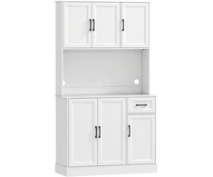 Aosom Virtuvės spintelė, 180,5 cm, balta, MDF, su darbo paviršiumi ir reguliuojamomis lentynomis