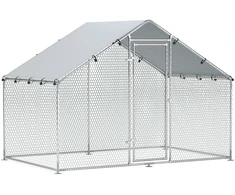 Aosom Vištoms skirtas voljeras 5-8 vištoms, stogo danga, užrakinamos durys, plieno rėmas, 5,1 m², 300 x 170 x 190 cm, sidabrinis