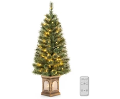 Costway 120 cm dirbtinė eglutė vazonėlyje su LED ir laikmačiu