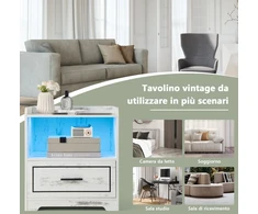 Costway 2 naktinių spintelių rinkinys su LED apšvietimu, USB ir Type-C įkrovimo stotele, judesio jutikliu, balta