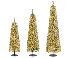 Costway 3 vnt Žali LED Kalėdiniai Medžiai 120+150+180 cm