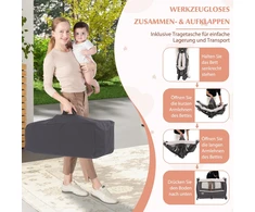 Costway 4-in-1 kelioninė lovelė su čiužiniu, sulankstoma, rožinė gėlės