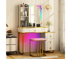 Costway Balta LED makiažo stalas komplektas su 7+7 LED režimais