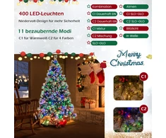 Costway Kalėdinė eglutė Ø125x215 cm su LED žiburiais žalia/balta