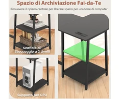 Costway L formos kampinis stalas su lizdais ir USB 120x120 cm juodas spalvos
