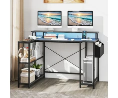 Costway L formos stalas LED ir lizdais juodas